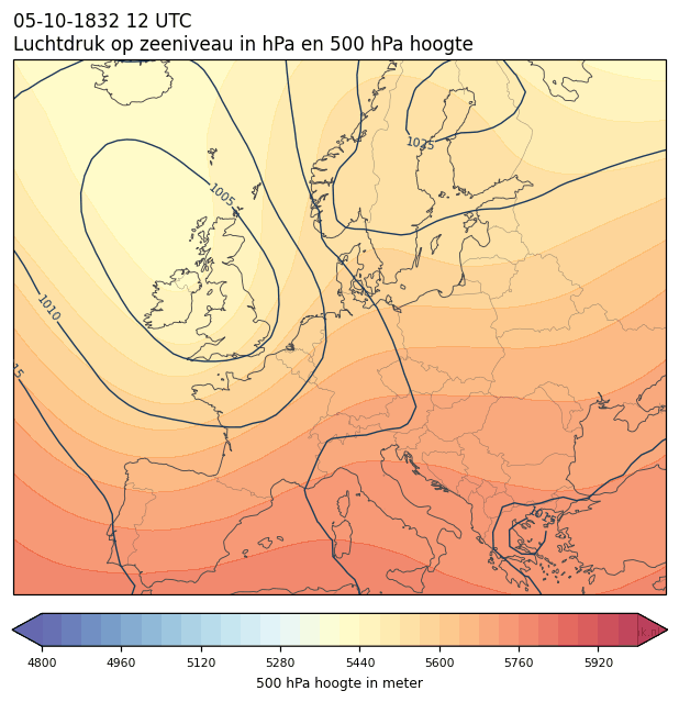 Weerkaart van 5 oktober 1832 om 12 UTC