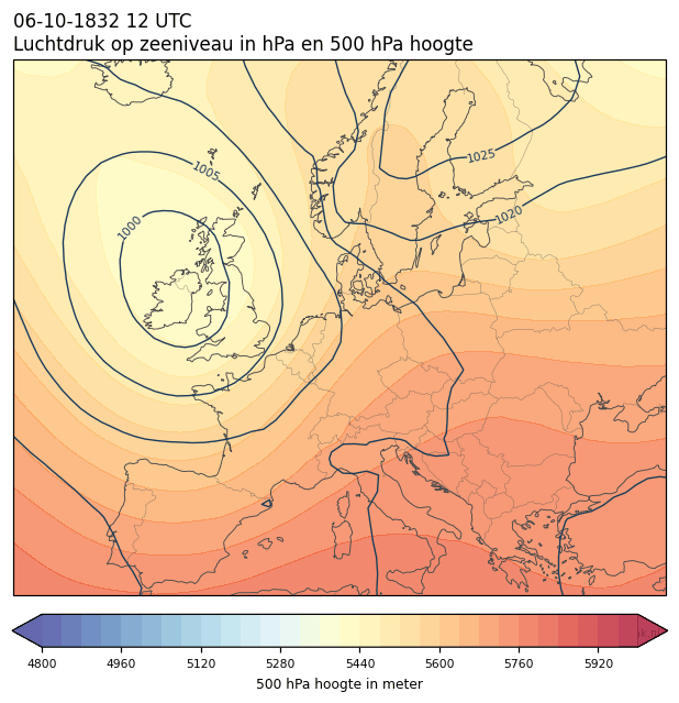 Weerkaart van 6 oktober 1832 om 12 UTC