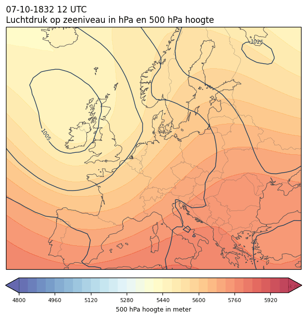 Weerkaart van 7 oktober 1832 om 12 UTC