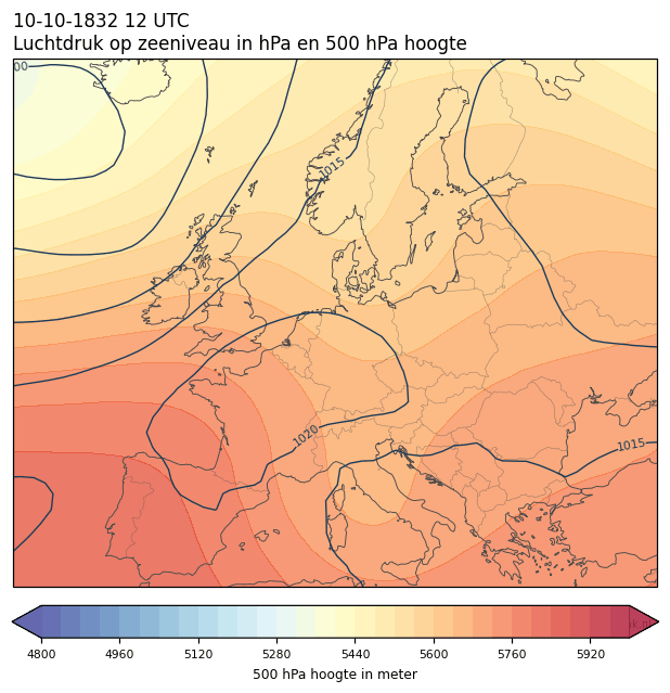Weerkaart van 10 oktober 1832 om 12 UTC