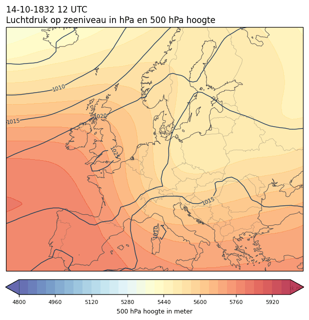 Weerkaart van 14 oktober 1832 om 12 UTC