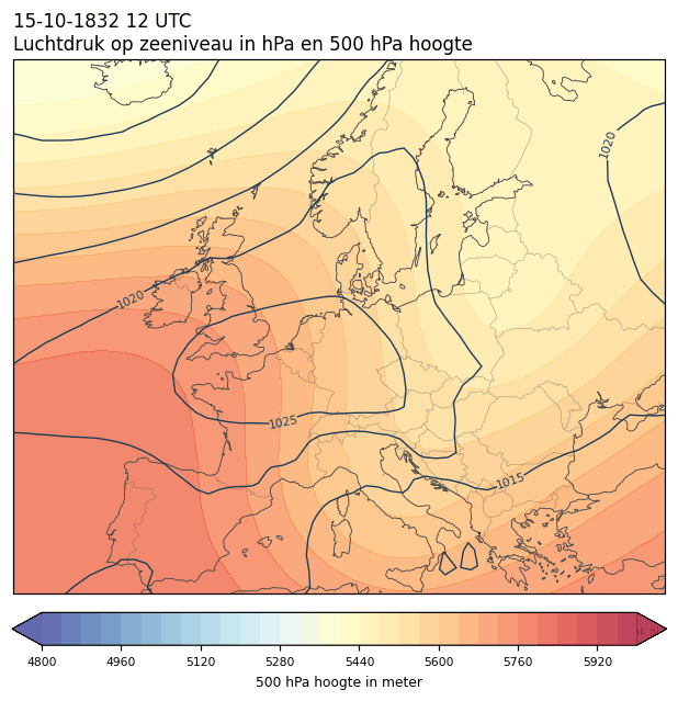 Weerkaart van 15 oktober 1832 om 12 UTC