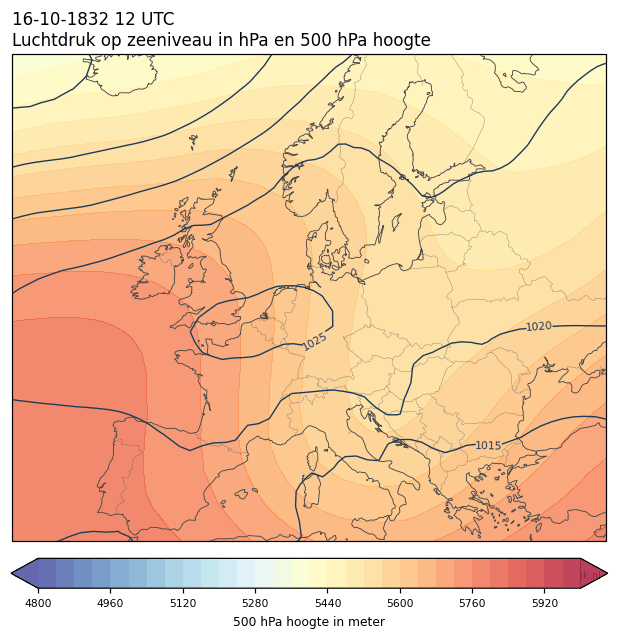 Weerkaart van 16 oktober 1832 om 12 UTC