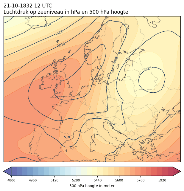 Weerkaart van 21 oktober 1832 om 12 UTC