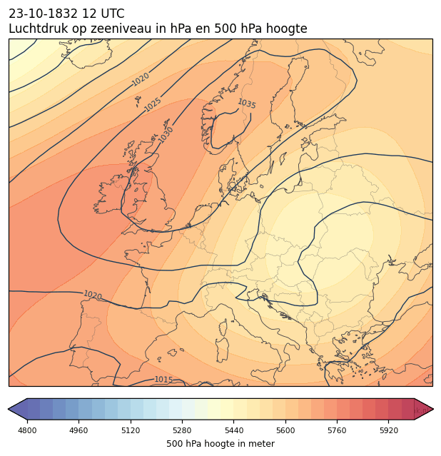Weerkaart van 23 oktober 1832 om 12 UTC