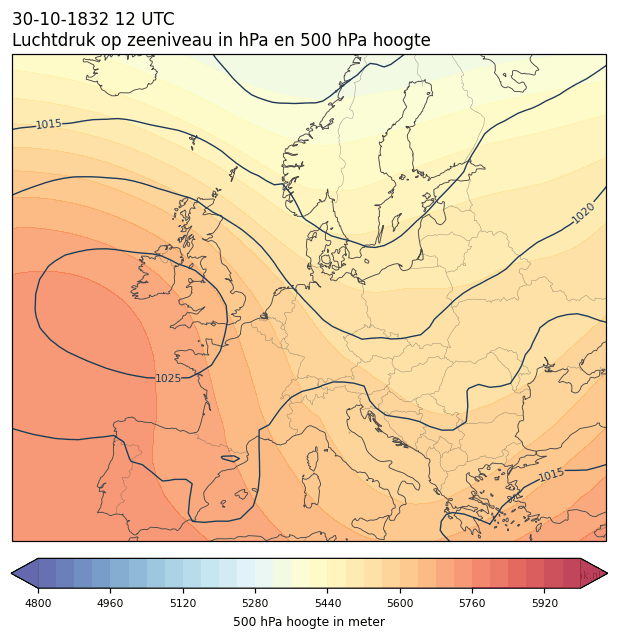 Weerkaart van 30 oktober 1832 om 12 UTC