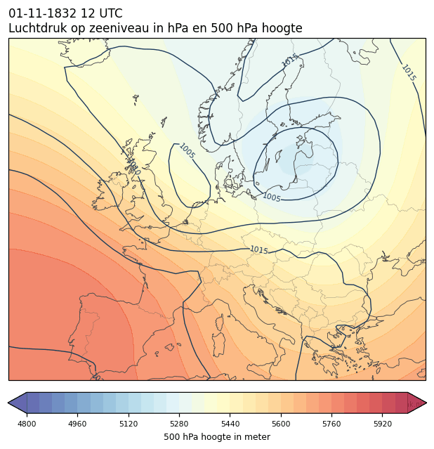 Weerkaart van 1 november 1832 om 12 UTC
