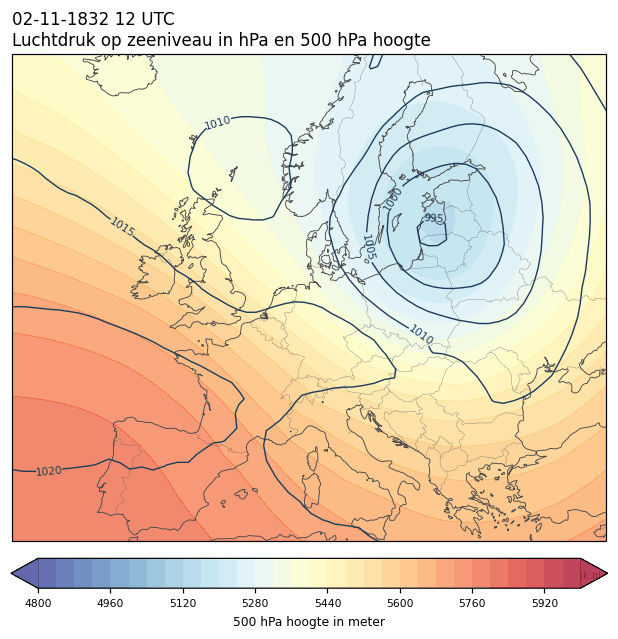 Weerkaart van 2 november 1832 om 12 UTC