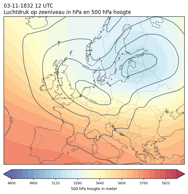 Weerkaart van 3 november 1832 om 12 UTC