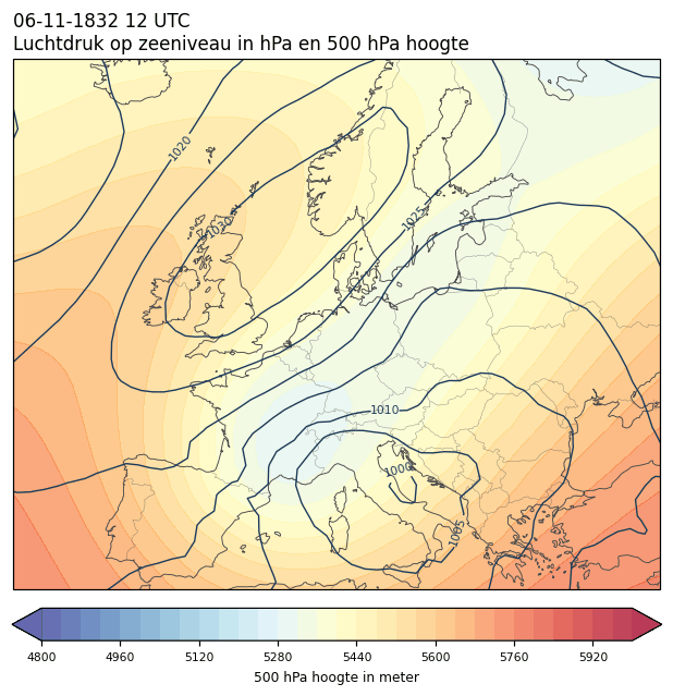 Weerkaart van 6 november 1832 om 12 UTC
