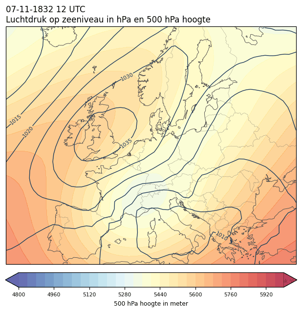 Weerkaart van 7 november 1832 om 12 UTC