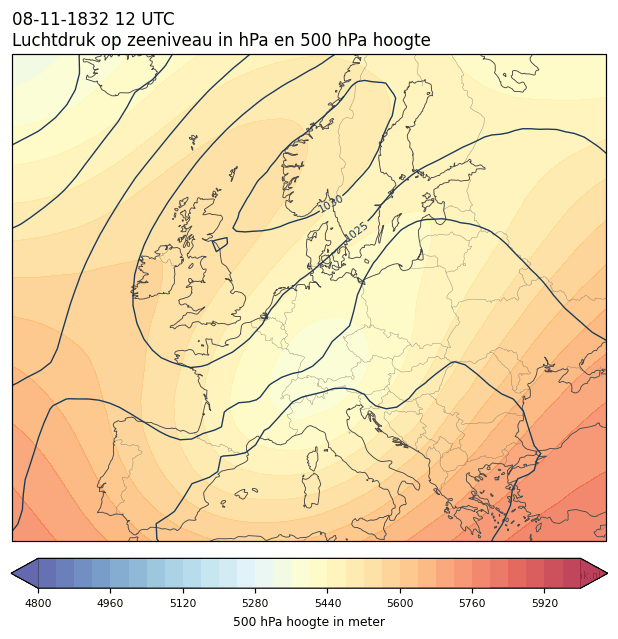 Weerkaart van 8 november 1832 om 12 UTC