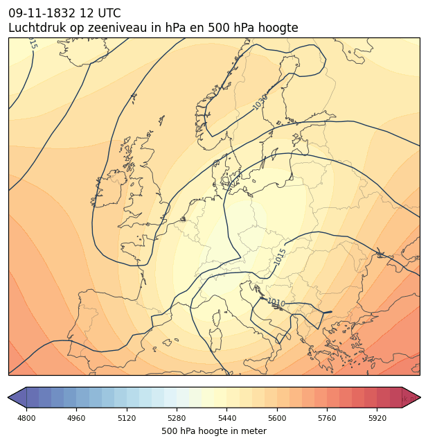 Weerkaart van 9 november 1832 om 12 UTC