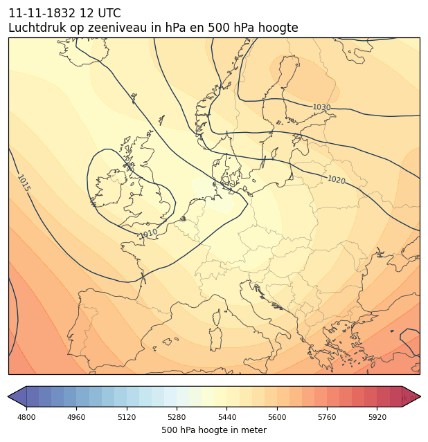 Weerkaart van 11 november 1832 om 12 UTC