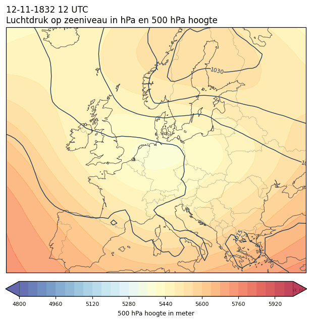 Weerkaart van 12 november 1832 om 12 UTC