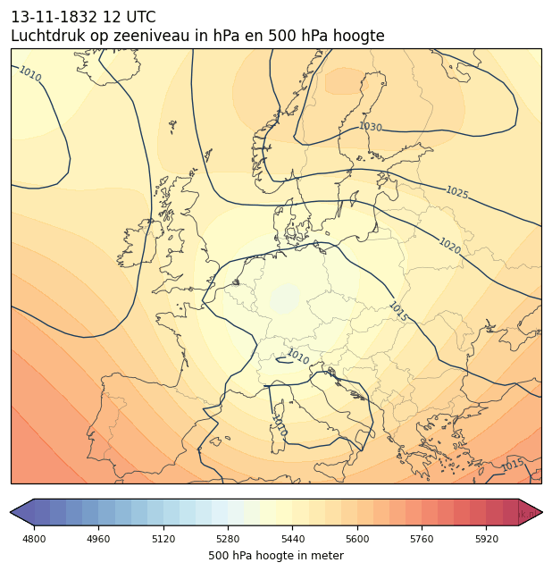 Weerkaart van 13 november 1832 om 12 UTC