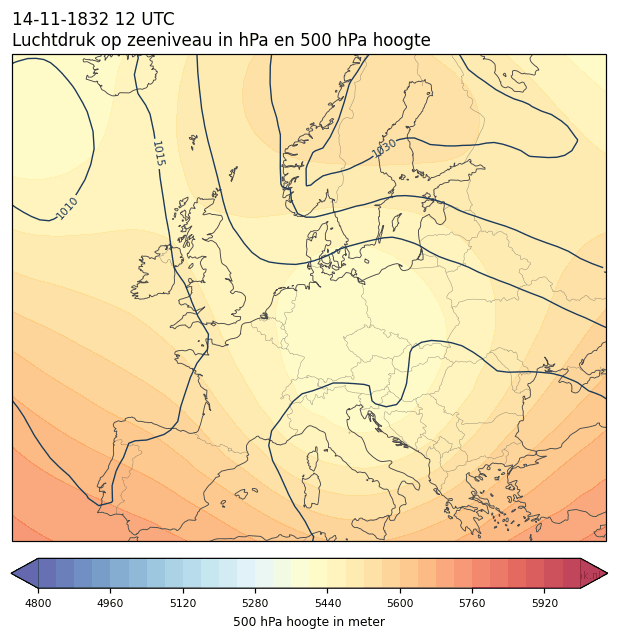 Weerkaart van 14 november 1832 om 12 UTC