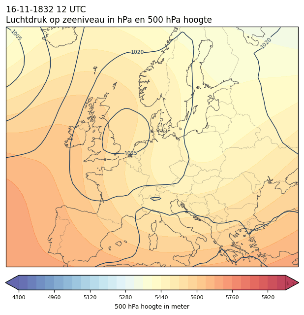 Weerkaart van 16 november 1832 om 12 UTC