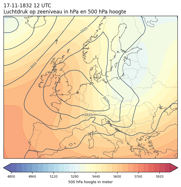 Weerkaart van 17 november 1832 om 12 UTC