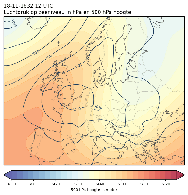 Weerkaart van 18 november 1832 om 12 UTC