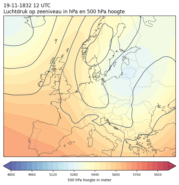 Weerkaart van 19 november 1832 om 12 UTC