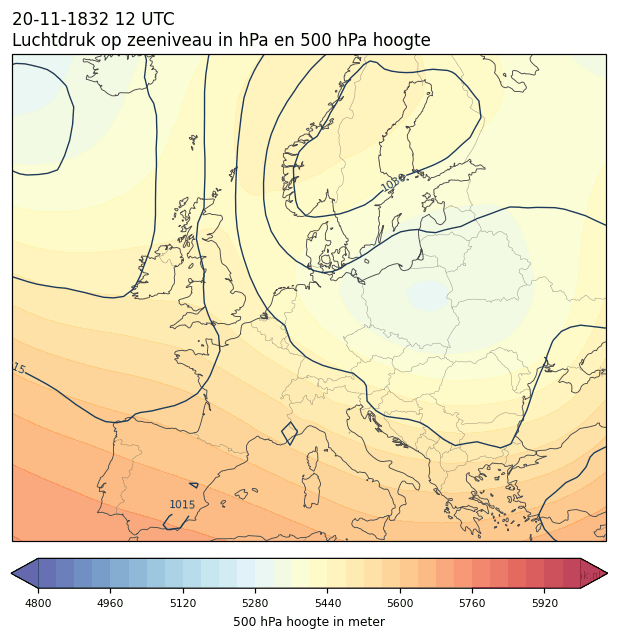 Weerkaart van 20 november 1832 om 12 UTC