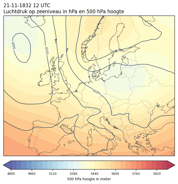Weerkaart van 21 november 1832 om 12 UTC