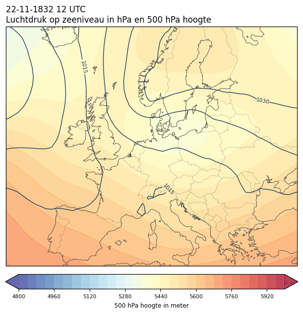 Weerkaart van 22 november 1832 om 12 UTC