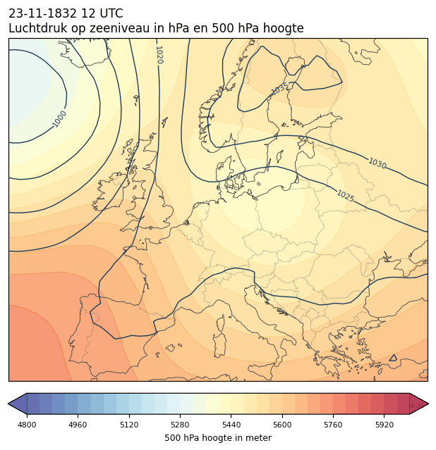 Weerkaart van 23 november 1832 om 12 UTC