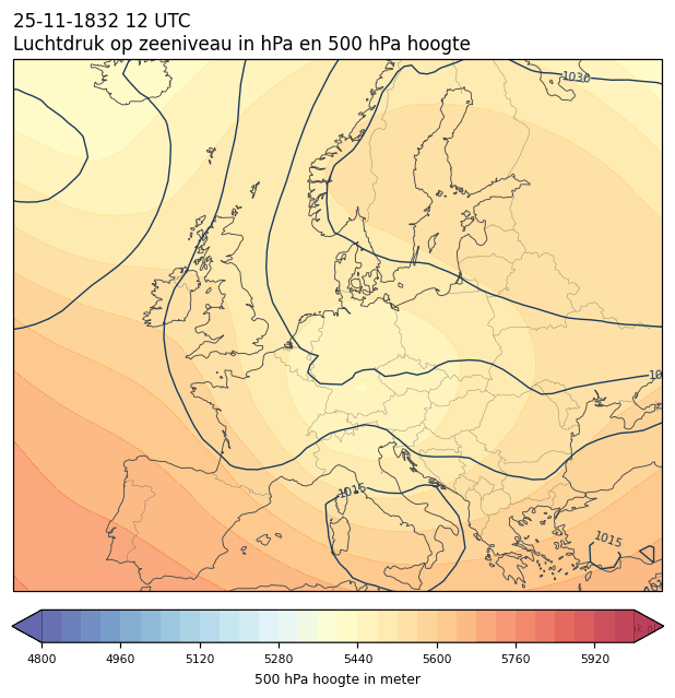 Weerkaart van 25 november 1832 om 12 UTC