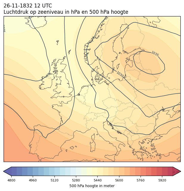 Weerkaart van 26 november 1832 om 12 UTC