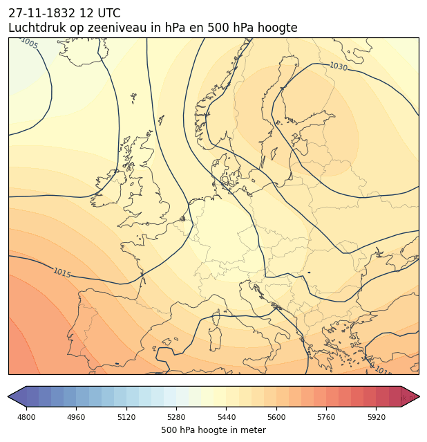 Weerkaart van 27 november 1832 om 12 UTC