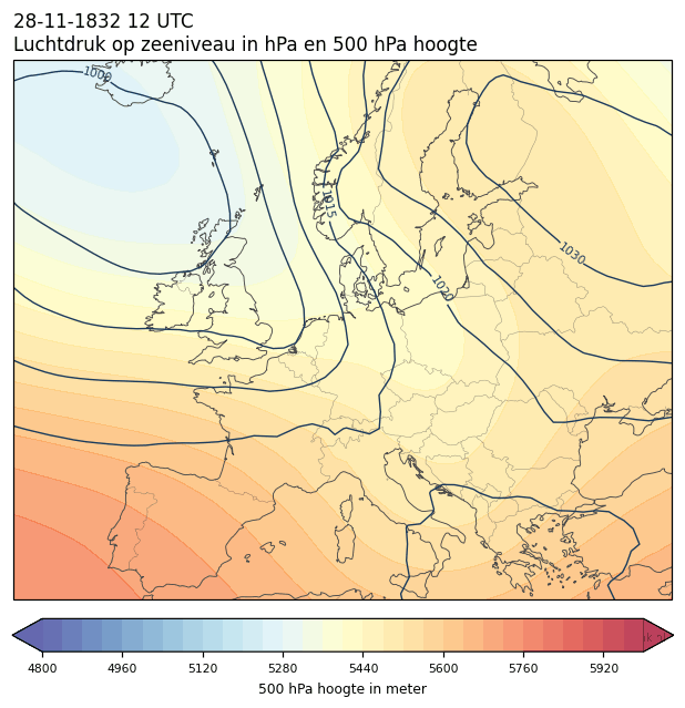 Weerkaart van 28 november 1832 om 12 UTC