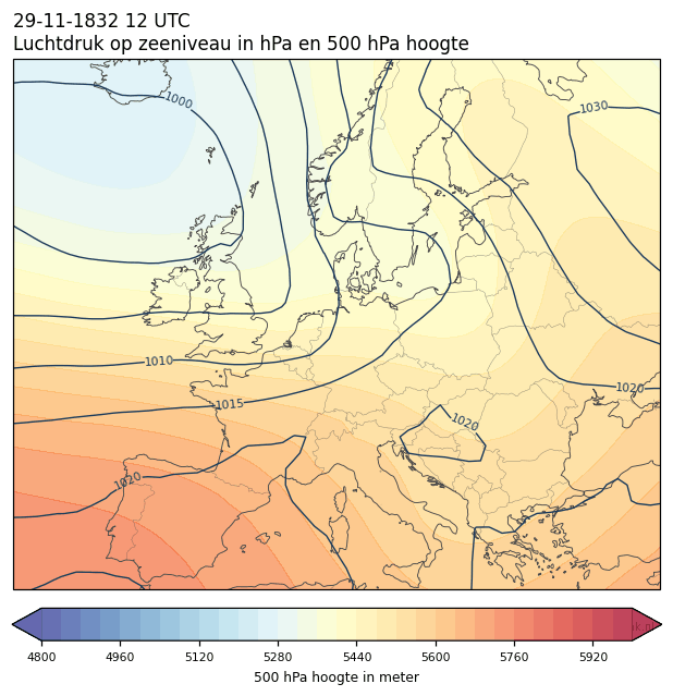 Weerkaart van 29 november 1832 om 12 UTC