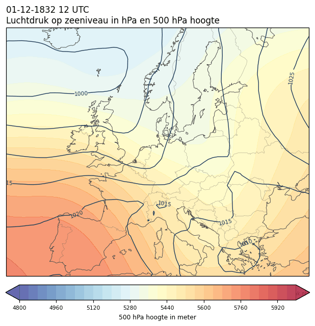 Weerkaart van 1 december 1832 om 12 UTC