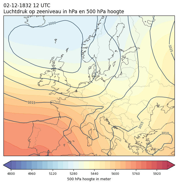 Weerkaart van 2 december 1832 om 12 UTC