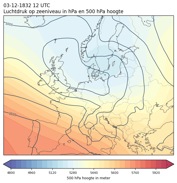 Weerkaart van 3 december 1832 om 12 UTC