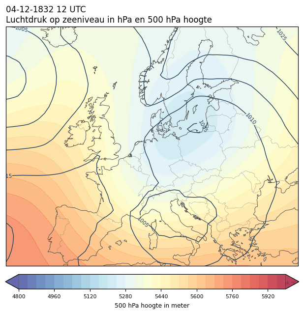 Weerkaart van 4 december 1832 om 12 UTC
