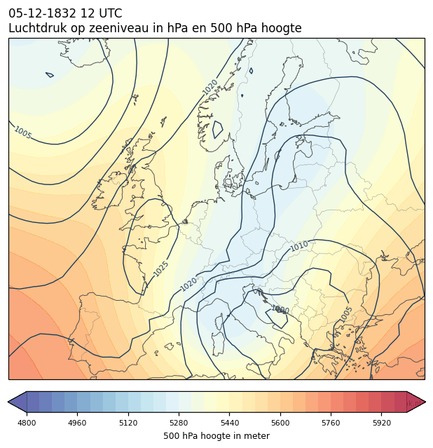 Weerkaart van 5 december 1832 om 12 UTC