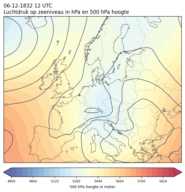 Weerkaart van 6 december 1832 om 12 UTC