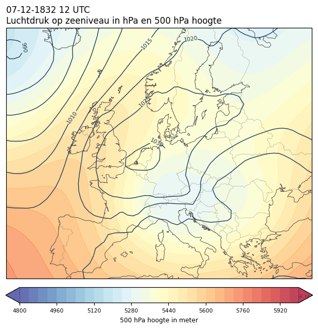 Weerkaart van 7 december 1832 om 12 UTC
