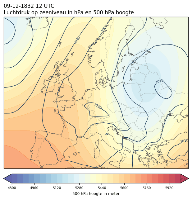 Weerkaart van 9 december 1832 om 12 UTC