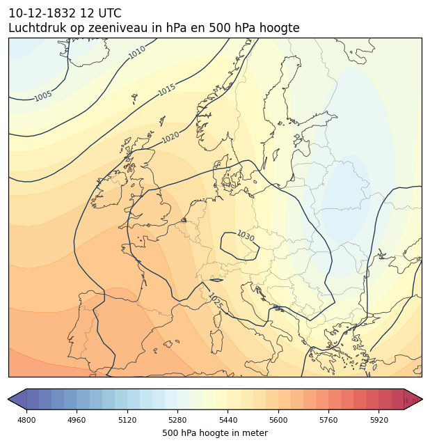 Weerkaart van 10 december 1832 om 12 UTC