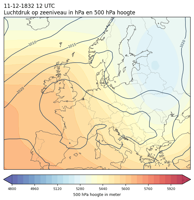 Weerkaart van 11 december 1832 om 12 UTC