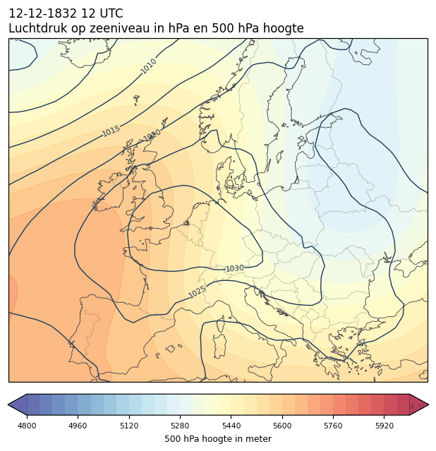 Weerkaart van 12 december 1832 om 12 UTC