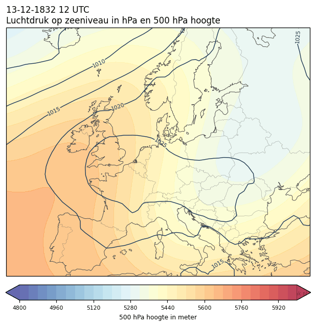 Weerkaart van 13 december 1832 om 12 UTC
