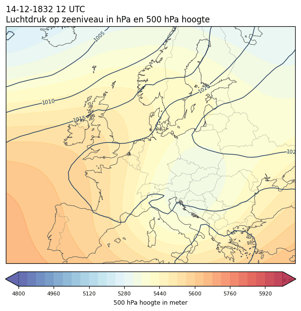 Weerkaart van 14 december 1832 om 12 UTC