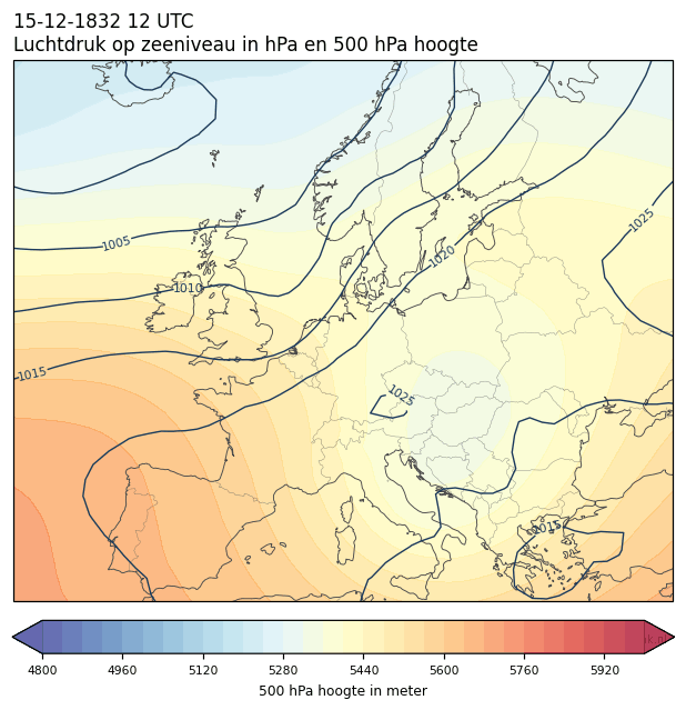 Weerkaart van 15 december 1832 om 12 UTC
