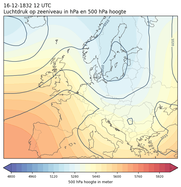 Weerkaart van 16 december 1832 om 12 UTC