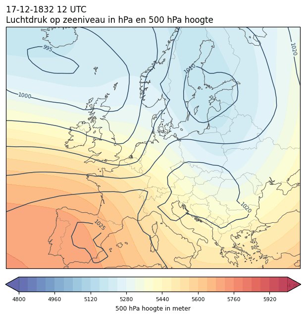 Weerkaart van 17 december 1832 om 12 UTC